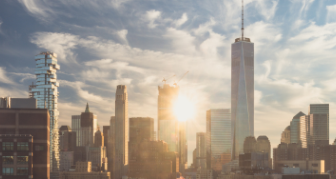 One World Trade and sun in background