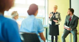 Professors at an NYU Wagner healthcare simulation